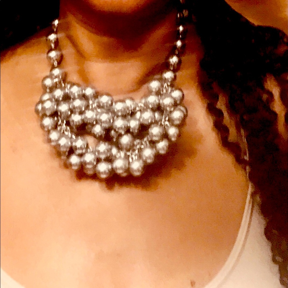 Silver tone cluster of baubles choker